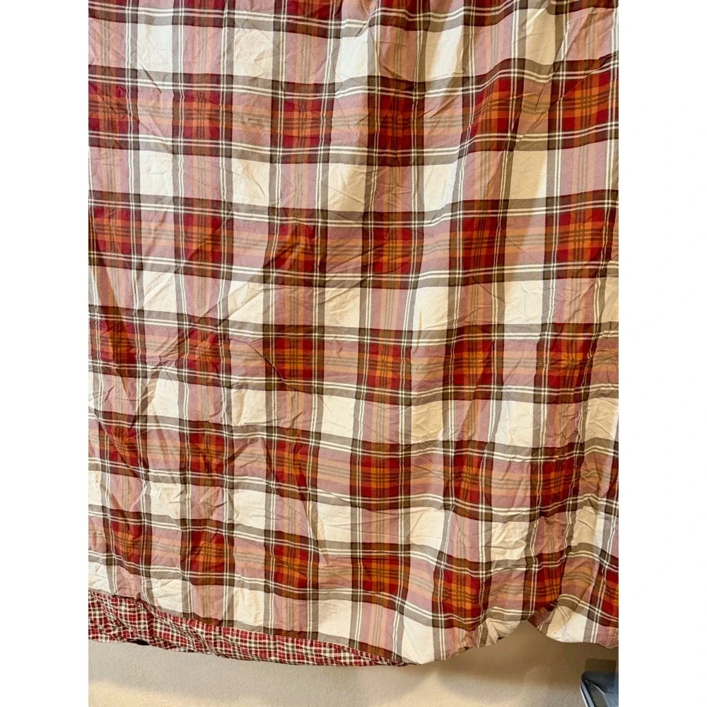 Eddie Bauer Home King Duvet Cover Reversible Red Tan Plaid Check Cotton Lodge‎